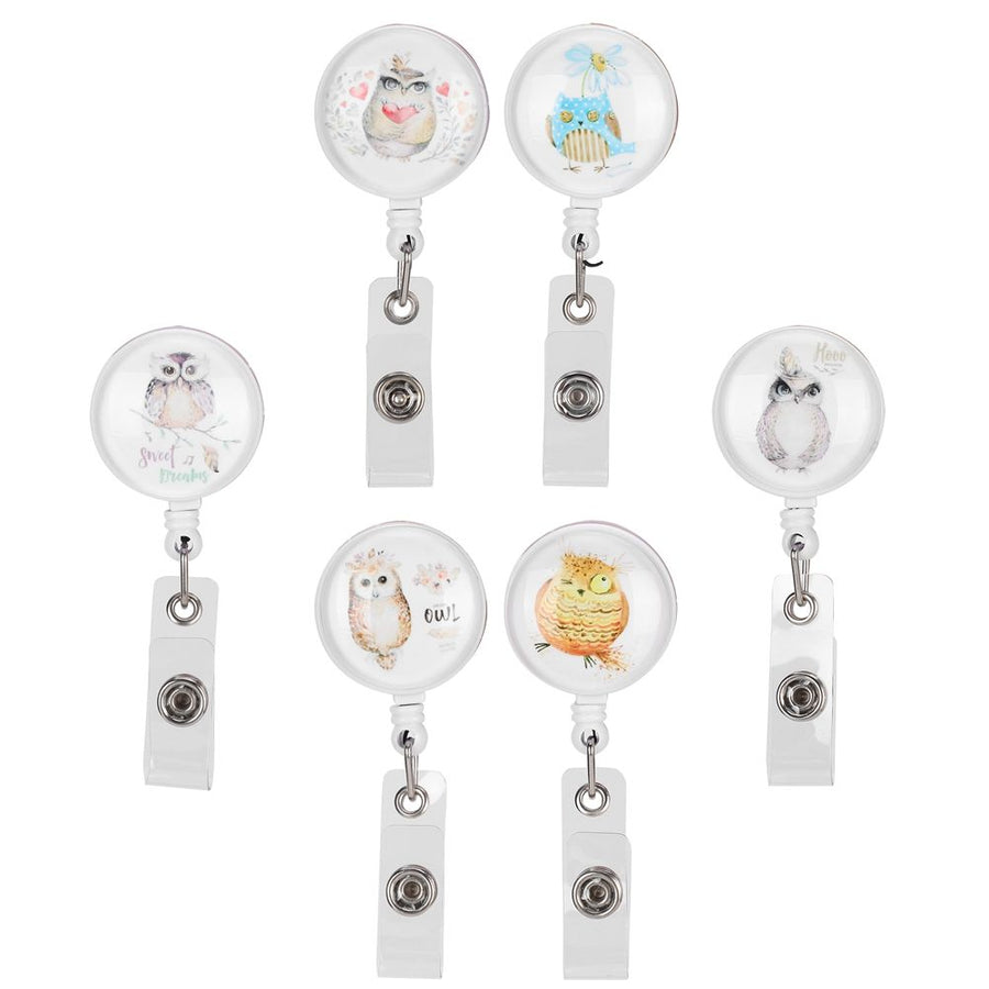 6pcs Retractable Badge Holder Cute Animal Pattern 360° Degree Rotating Clip for ID Name Tag Card
