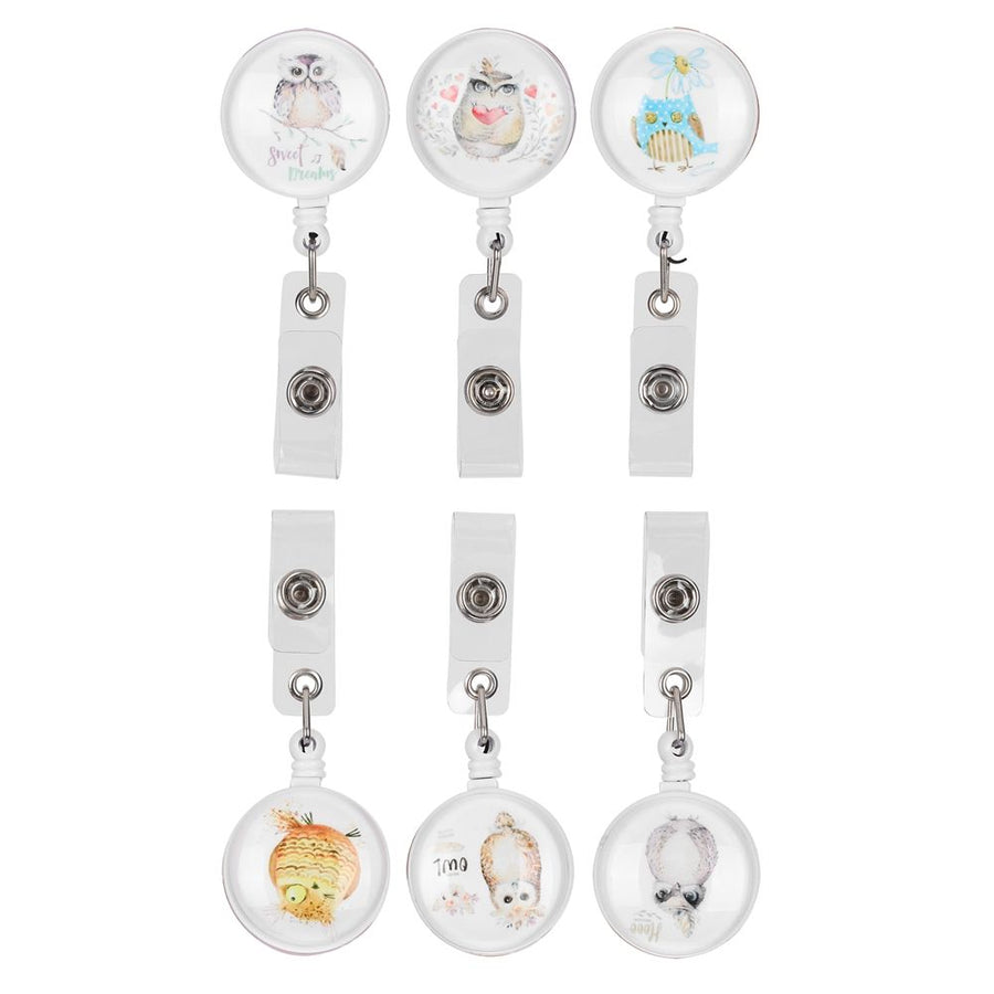 6pcs Retractable Badge Holder Cute Animal Pattern 360° Degree Rotating Clip for ID Name Tag Card