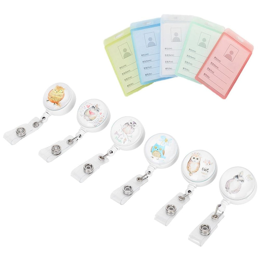 6pcs Retractable Badge Holder Cute Animal Pattern 360° Degree Rotating Clip for ID Name Tag Card