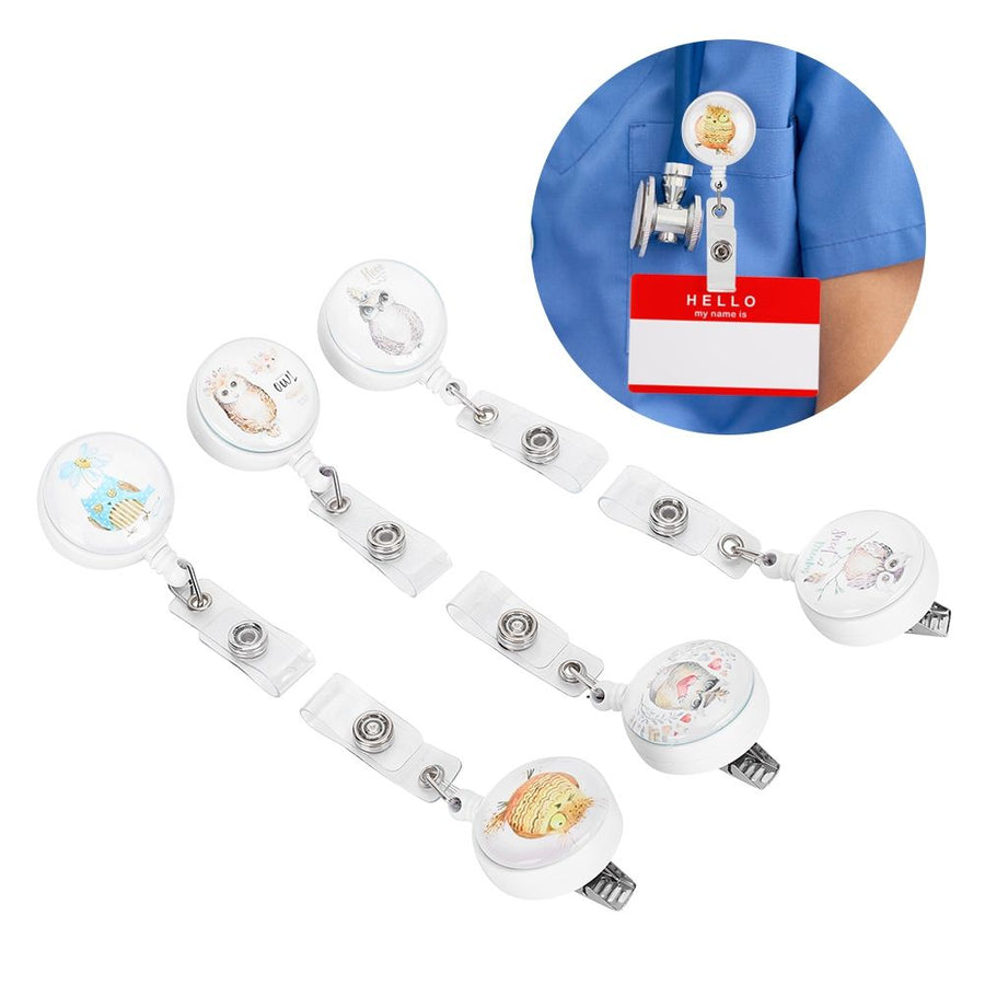 6pcs Retractable Badge Holder Cute Animal Pattern 360° Degree Rotating Clip for ID Name Tag Card