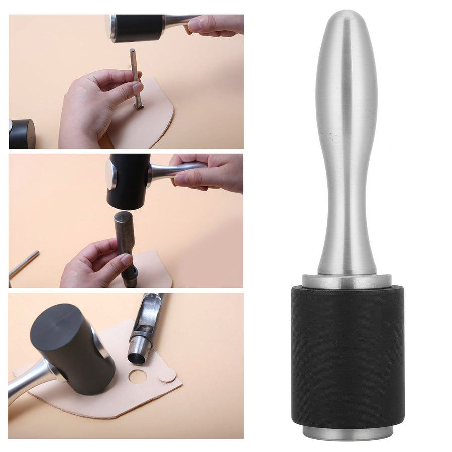 Leather Craft Hammer DIY Handcraft Hand Made Nylon Carving Engraving Punching Tools(Aluminum Alloy Handle SingleHead Black )