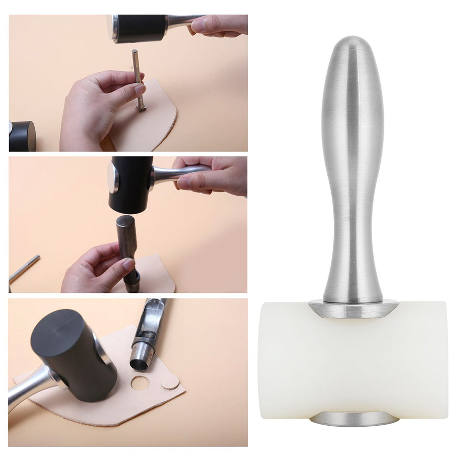 Leather Craft Hammer DIY Handcraft Hand Made Nylon Carving Engraving Punching Tools(Aluminum Alloy Handle DoubleHead White )
