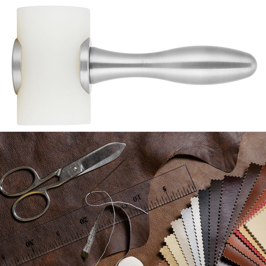Leather Craft Hammer DIY Handcraft Hand Made Nylon Carving Engraving Punching Tools(Aluminum Alloy Handle DoubleHead White )