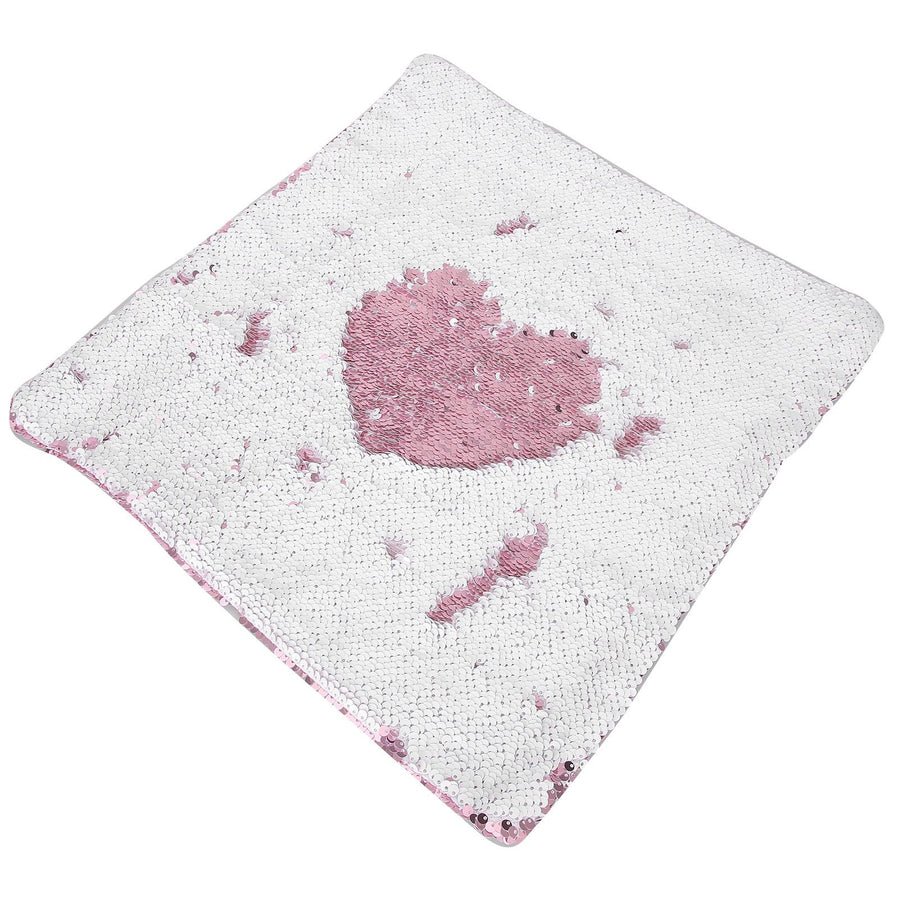 Pillow Case Sequins Suede Fabric Cushion Covers with Zipper for Home Sofa Bed Decoration(Pink White )