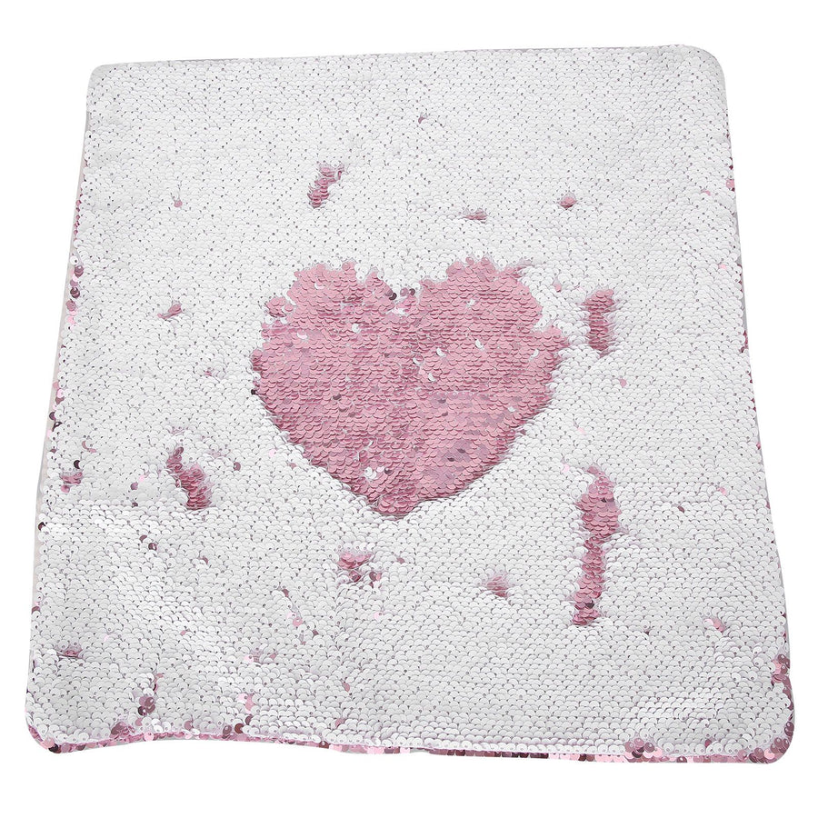 Pillow Case Sequins Suede Fabric Cushion Covers with Zipper for Home Sofa Bed Decoration(Pink White )