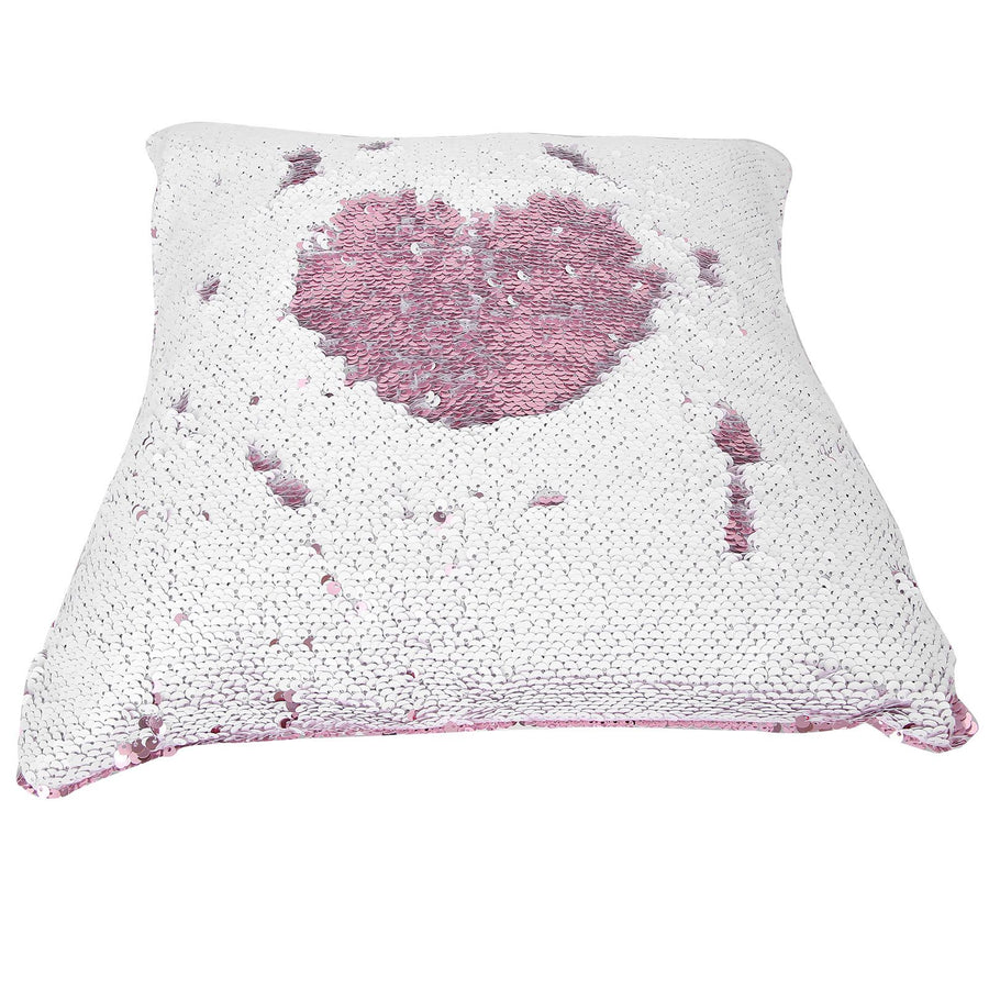 Pillow Case Sequins Suede Fabric Cushion Covers with Zipper for Home Sofa Bed Decoration(Pink White )
