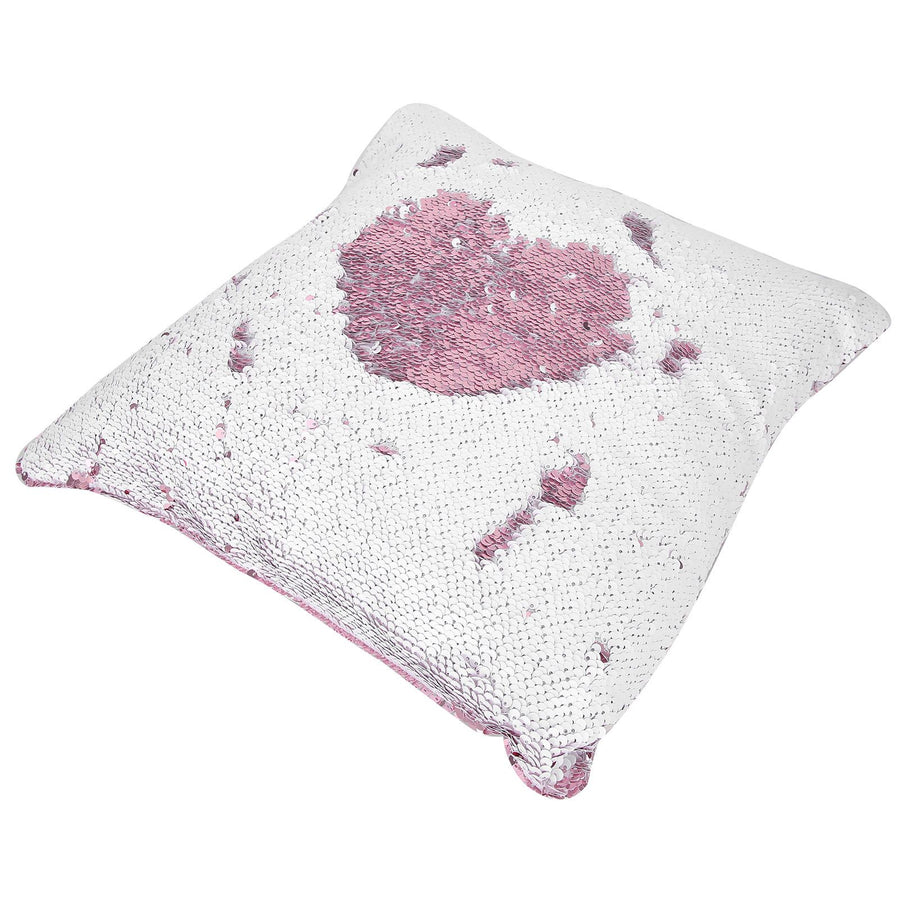 Pillow Case Sequins Suede Fabric Cushion Covers with Zipper for Home Sofa Bed Decoration(Pink White )