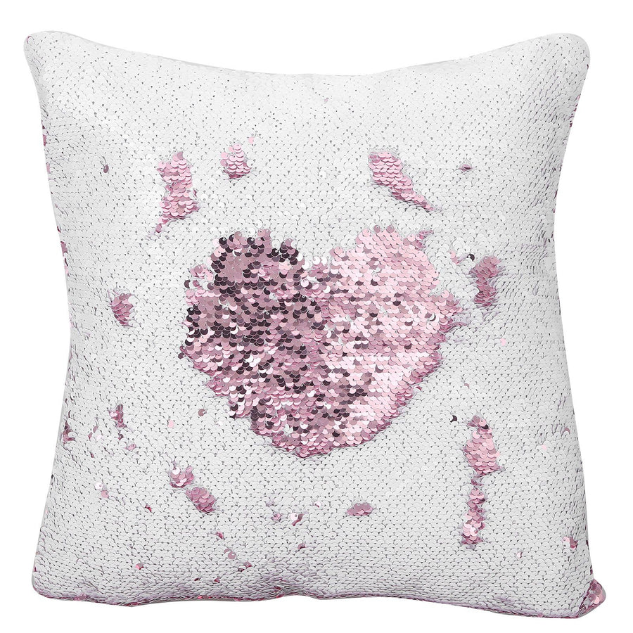 Pillow Case Sequins Suede Fabric Cushion Covers with Zipper for Home Sofa Bed Decoration(Pink White )