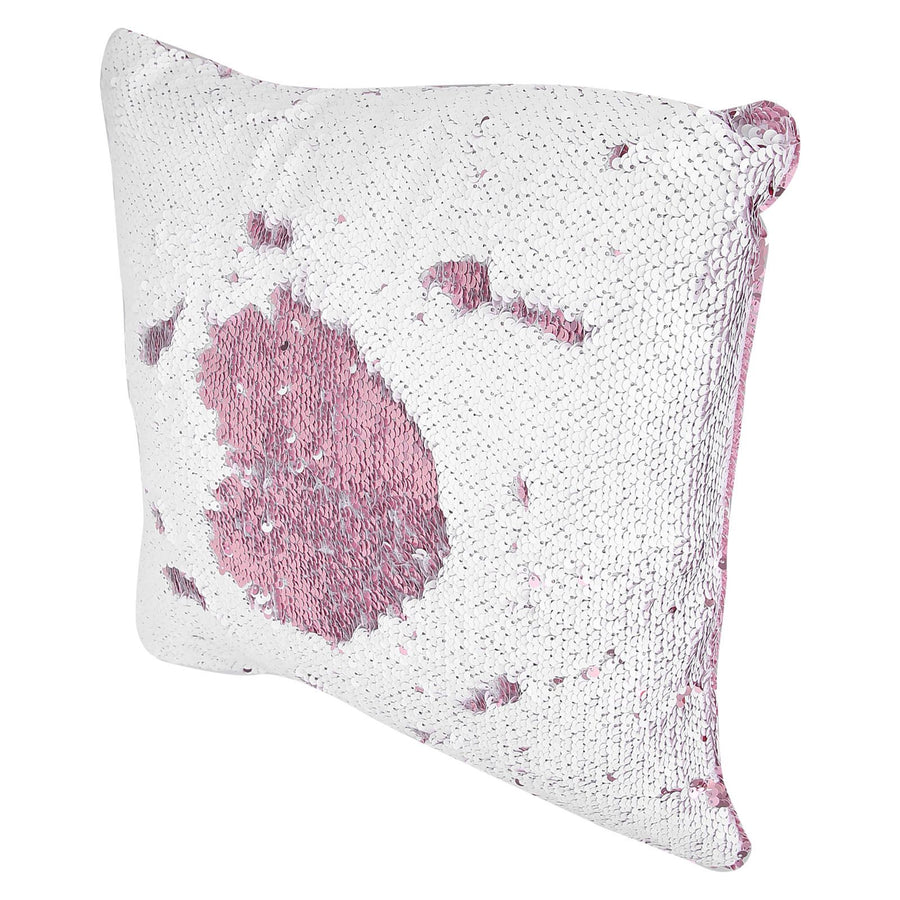 Pillow Case Sequins Suede Fabric Cushion Covers with Zipper for Home Sofa Bed Decoration(Pink White )