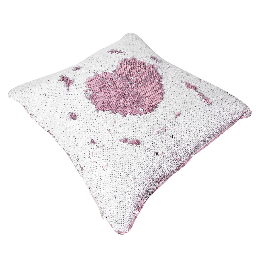 Pillow Case Sequins Suede Fabric Cushion Covers with Zipper for Home Sofa Bed Decoration(Pink White )