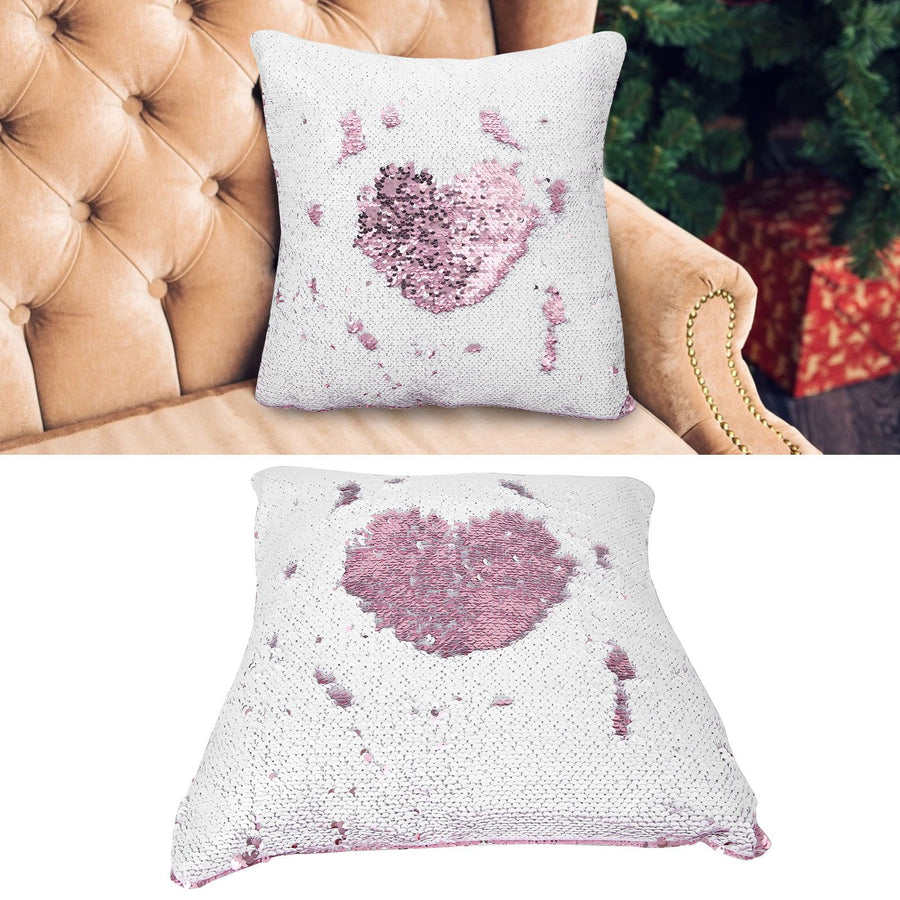 Pillow Case Sequins Suede Fabric Cushion Covers with Zipper for Home Sofa Bed Decoration(Pink White )