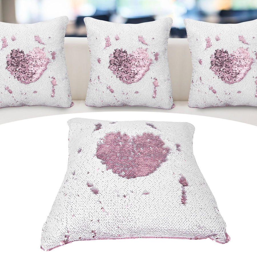 Pillow Case Sequins Suede Fabric Cushion Covers with Zipper for Home Sofa Bed Decoration(Pink White )