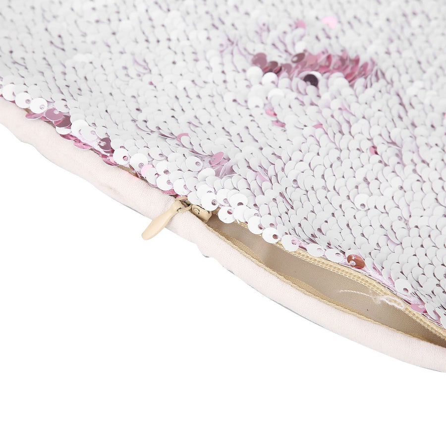 Pillow Case Sequins Suede Fabric Cushion Covers with Zipper for Home Sofa Bed Decoration(Pink White )