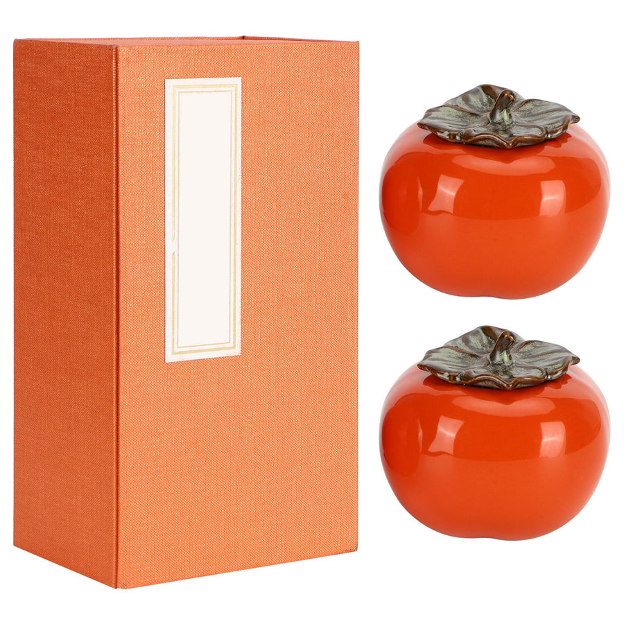 2pcs Tea Storage Pot Ceramics Persimmon Coffee Nut Sealed Containers Kitchen Decoration