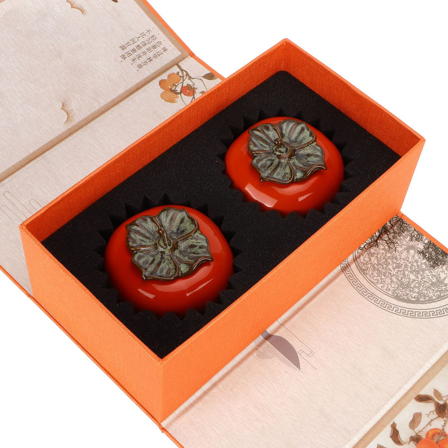 2pcs Tea Storage Pot Ceramics Persimmon Coffee Nut Sealed Containers Kitchen Decoration