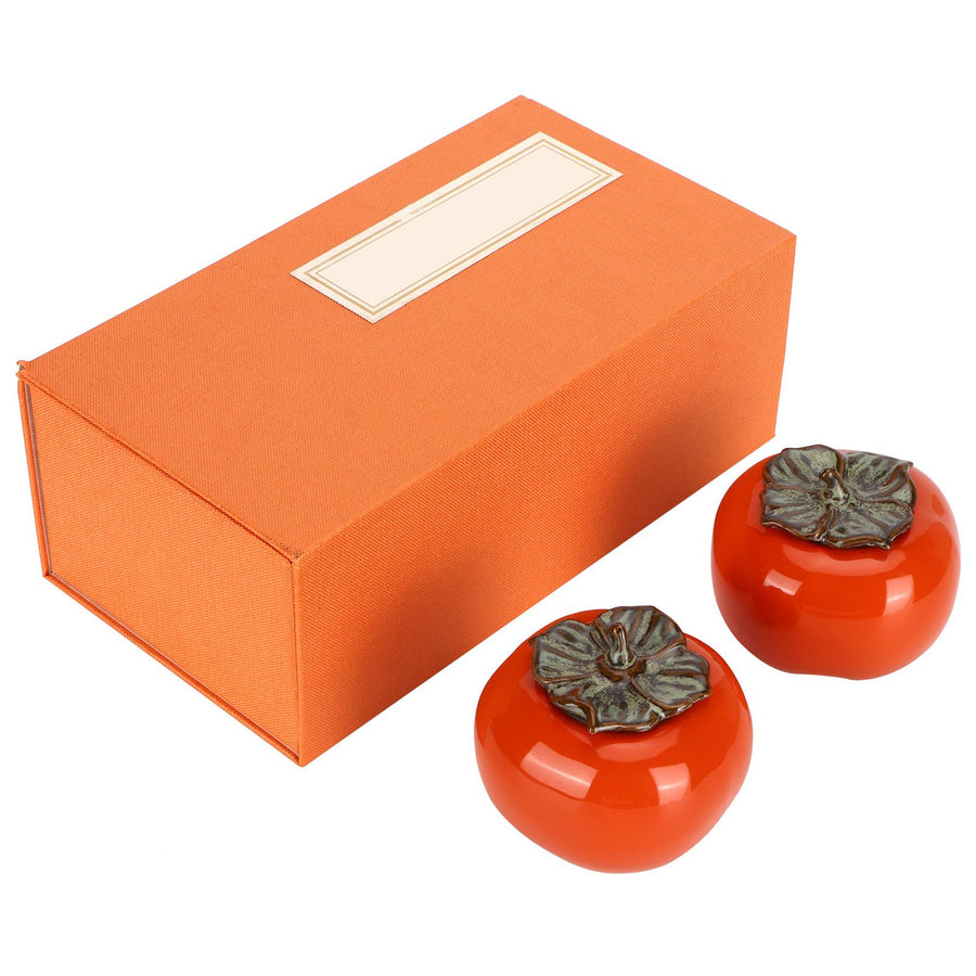 2pcs Tea Storage Pot Ceramics Persimmon Coffee Nut Sealed Containers Kitchen Decoration