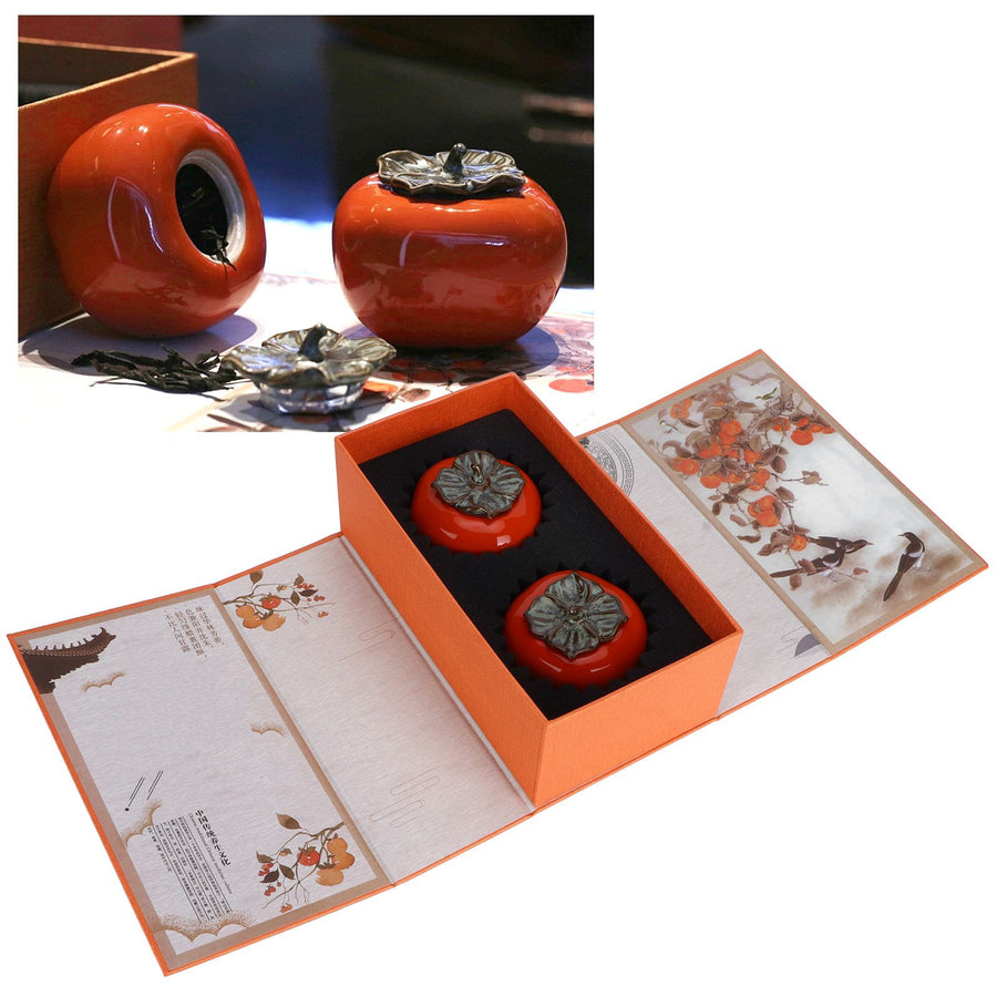 2pcs Tea Storage Pot Ceramics Persimmon Coffee Nut Sealed Containers Kitchen Decoration