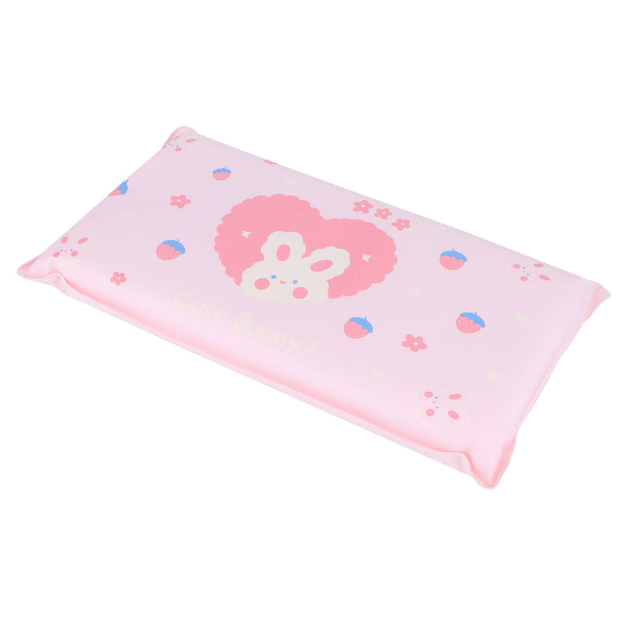 Cooling Pillow Folding Temperature Reduction Ice Crystal Napping Pillow for Children AdultsStrawberry Rabbit Pink Background