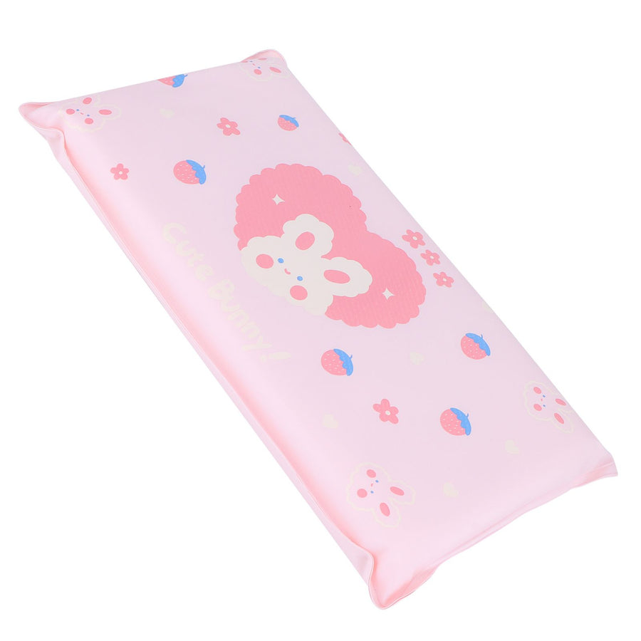 Cooling Pillow Folding Temperature Reduction Ice Crystal Napping Pillow for Children AdultsStrawberry Rabbit Pink Background