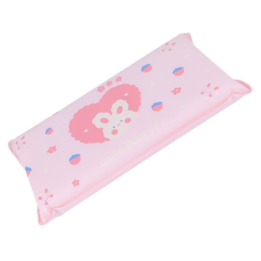 Cooling Pillow Folding Temperature Reduction Ice Crystal Napping Pillow for Children AdultsStrawberry Rabbit Pink Background