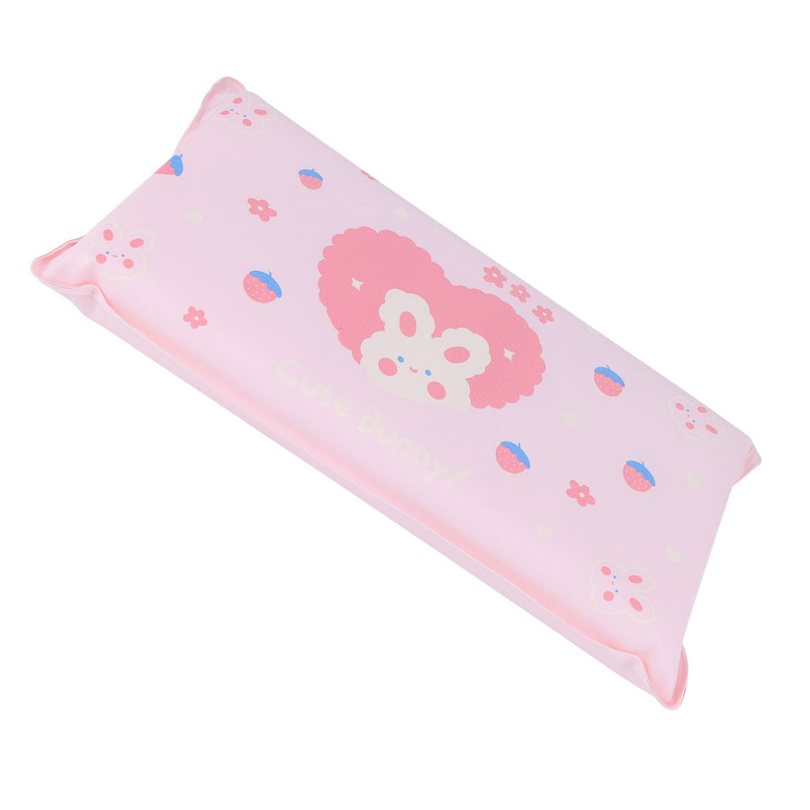 Cooling Pillow Folding Temperature Reduction Ice Crystal Napping Pillow for Children AdultsStrawberry Rabbit Pink Background