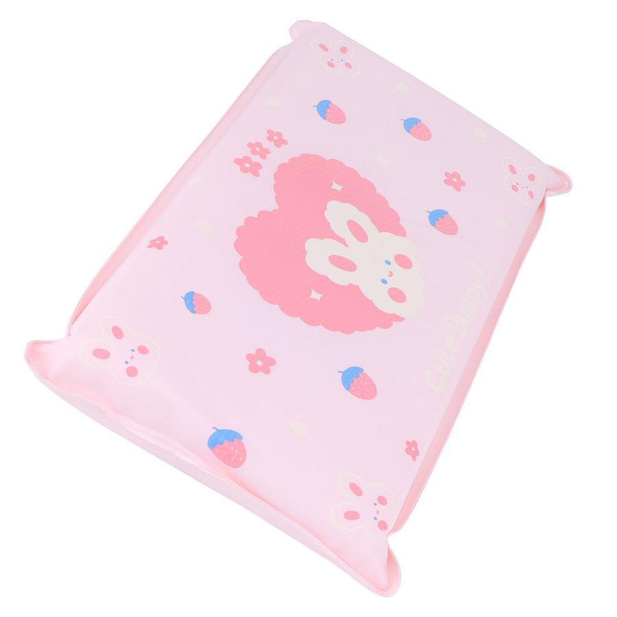 Cooling Pillow Folding Temperature Reduction Ice Crystal Napping Pillow for Children AdultsStrawberry Rabbit Pink Background