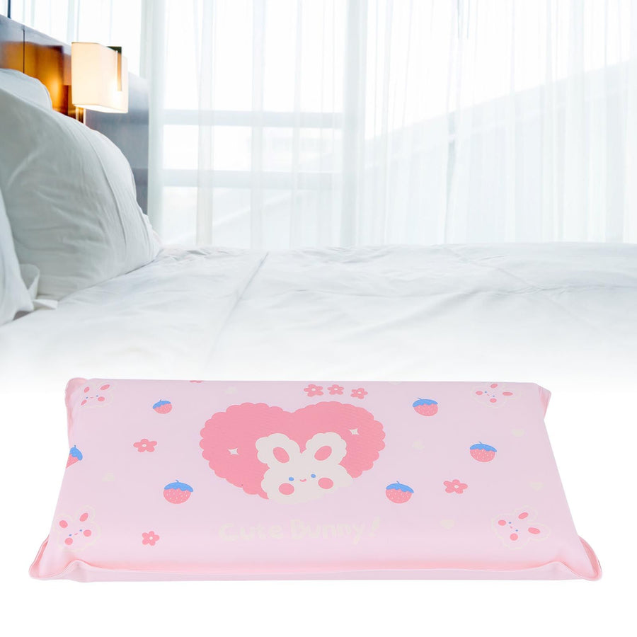 Cooling Pillow Folding Temperature Reduction Ice Crystal Napping Pillow for Children AdultsStrawberry Rabbit Pink Background