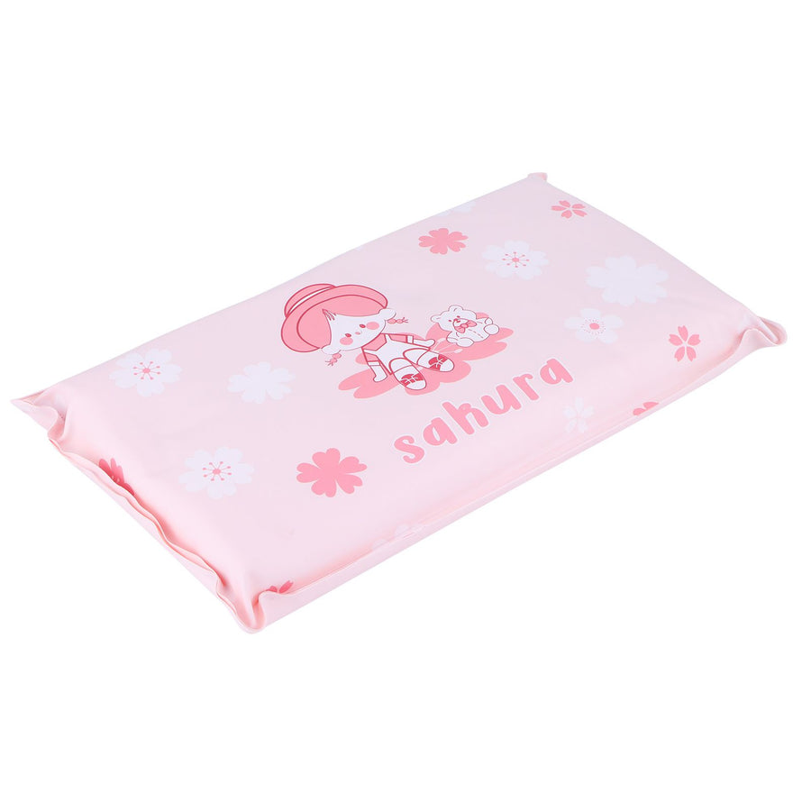 Cooling Pillow Folding Temperature Reduction Ice Crystal Napping Pillow for Children AdultsLittle Girl Pink Background