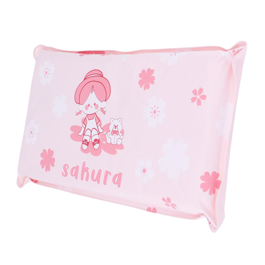 Cooling Pillow Folding Temperature Reduction Ice Crystal Napping Pillow for Children AdultsLittle Girl Pink Background