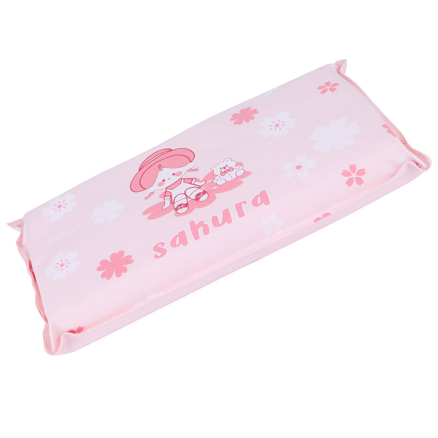 Cooling Pillow Folding Temperature Reduction Ice Crystal Napping Pillow for Children AdultsLittle Girl Pink Background