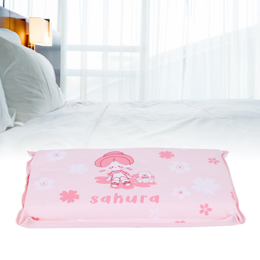 Cooling Pillow Folding Temperature Reduction Ice Crystal Napping Pillow for Children AdultsLittle Girl Pink Background