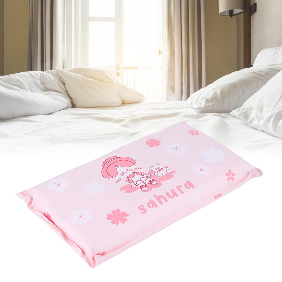 Cooling Pillow Folding Temperature Reduction Ice Crystal Napping Pillow for Children AdultsLittle Girl Pink Background