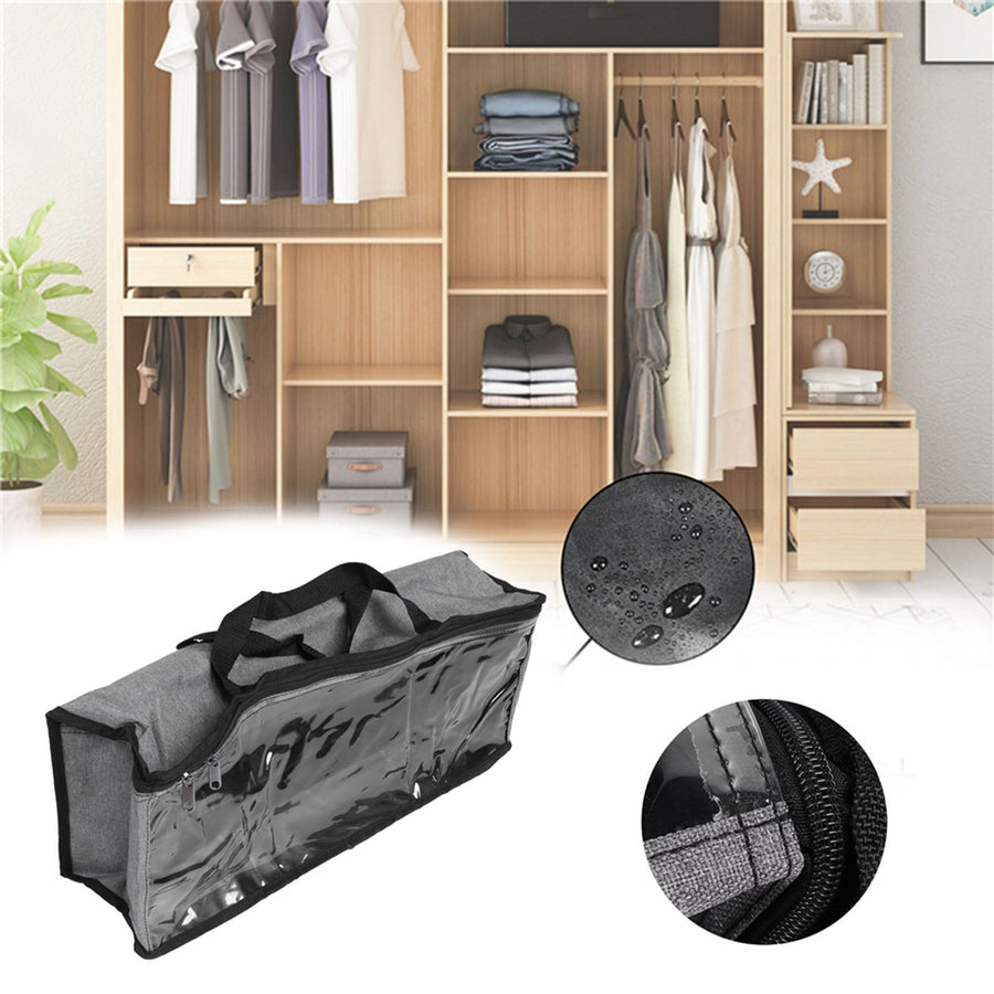 PVC Storage Bag Organizer Dustproof Zippered Tote Bag with Handles Home Travel UseGray