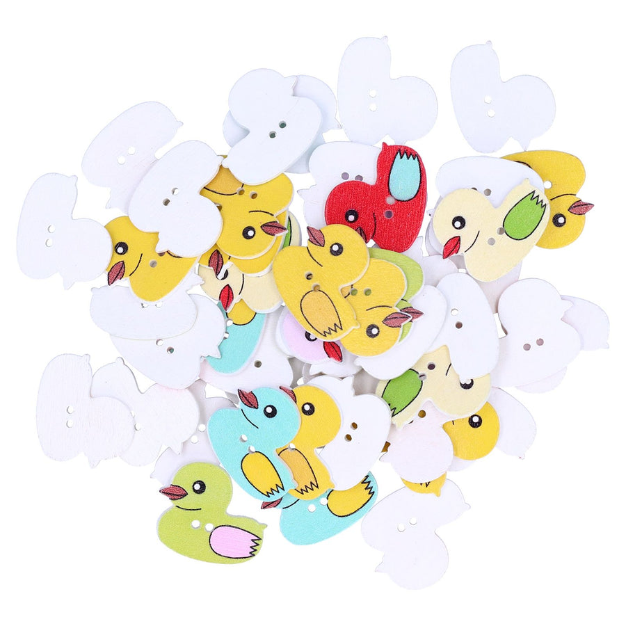 50Pcs DIY Wood Buttons Cute Cartoon Duck Pattern Buttons for DIY Crafts Scrapbooking