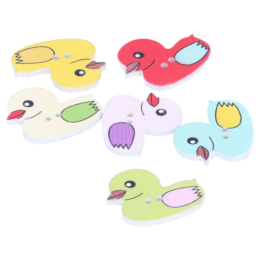 50Pcs DIY Wood Buttons Cute Cartoon Duck Pattern Buttons for DIY Crafts Scrapbooking