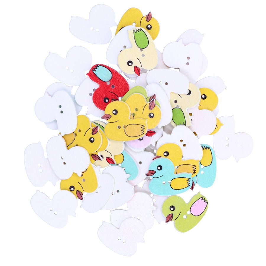 50Pcs DIY Wood Buttons Cute Cartoon Duck Pattern Buttons for DIY Crafts Scrapbooking
