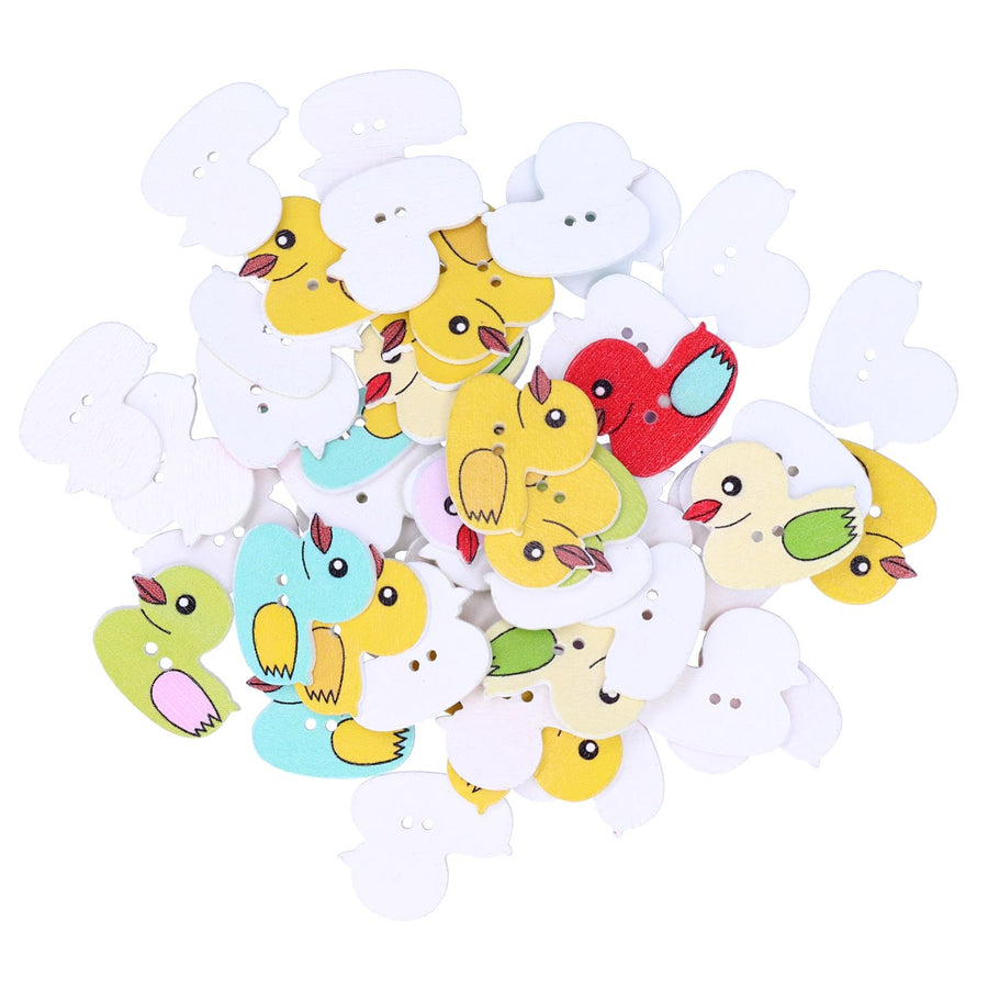 50Pcs DIY Wood Buttons Cute Cartoon Duck Pattern Buttons for DIY Crafts Scrapbooking