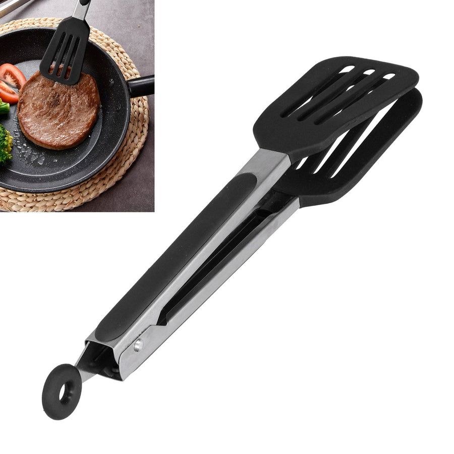 Stainless Steel Silicone Steak Clamp Foldable Barbecue Baking Tongs for BBQ Kitchen