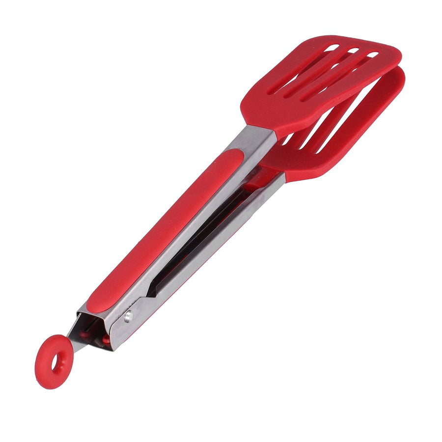 Stainless Steel Silicone Steak Clamp Foldable Barbecue Baking Tongs for BBQ Kitchen 9po rouge