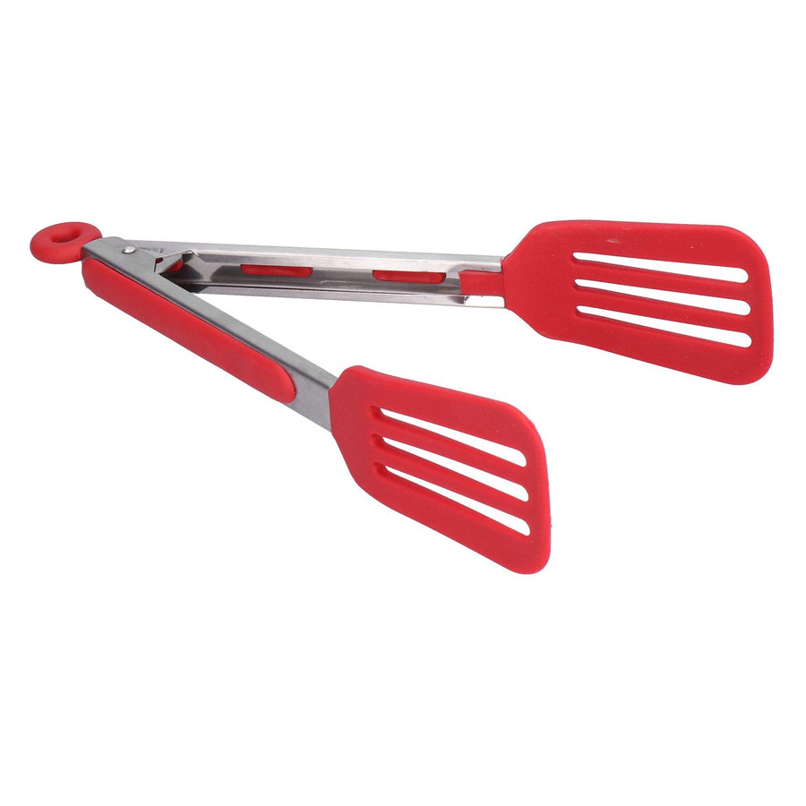 Stainless Steel Silicone Steak Clamp Foldable Barbecue Baking Tongs for BBQ Kitchen 9po rouge