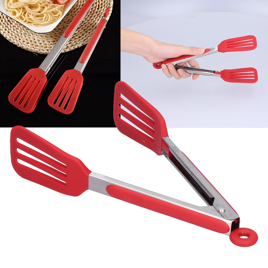 Stainless Steel Silicone Steak Clamp Foldable Barbecue Baking Tongs for BBQ Kitchen 9po rouge
