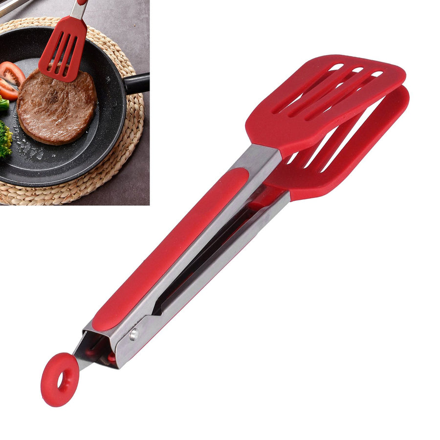 Stainless Steel Silicone Steak Clamp Foldable Barbecue Baking Tongs for BBQ Kitchen 9po rouge