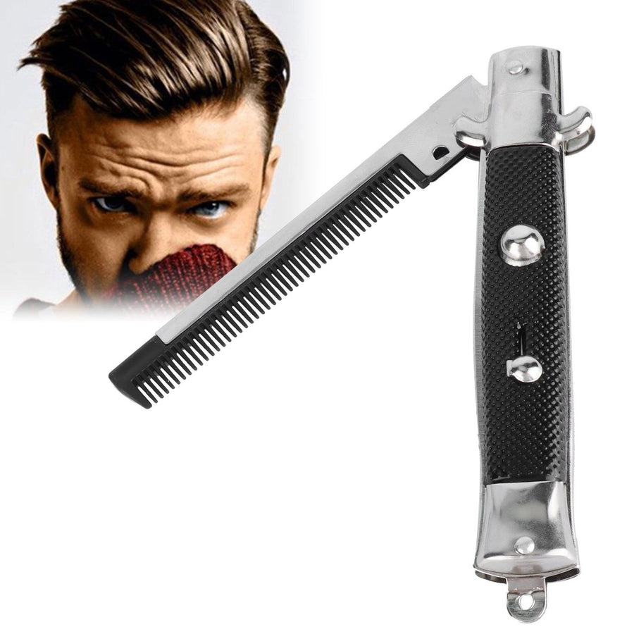 Man's Spring Pocket Oil Hair Comb Folding Automatic Push Button Hair Brush Hairdressing Comb