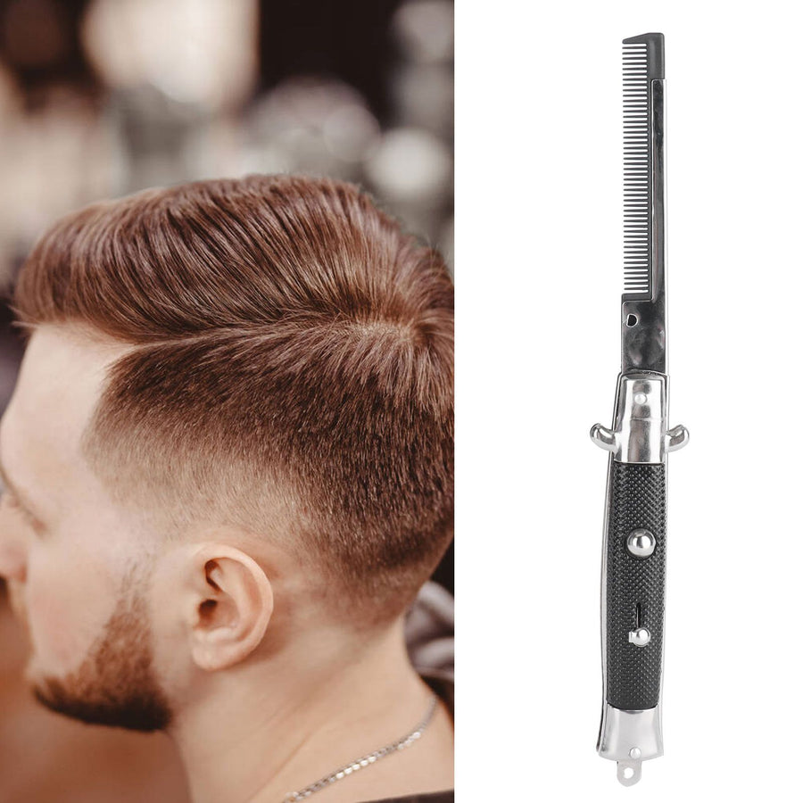 Man's Spring Pocket Oil Hair Comb Folding Automatic Push Button Hair Brush Hairdressing Comb