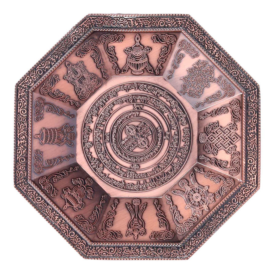 Octagonal Burning Tray Buddhist Scriptures 8 Auspicious Symbols Fire Sacrificial Dish Buddhist SupplyRed