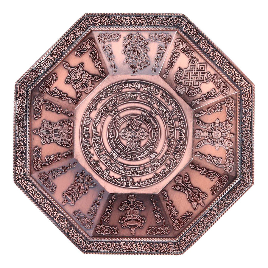 Octagonal Burning Tray Buddhist Scriptures 8 Auspicious Symbols Fire Sacrificial Dish Buddhist SupplyRed