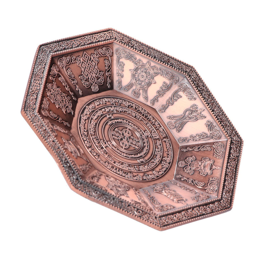 Octagonal Burning Tray Buddhist Scriptures 8 Auspicious Symbols Fire Sacrificial Dish Buddhist SupplyRed