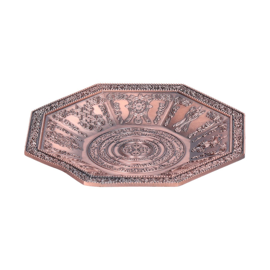 Octagonal Burning Tray Buddhist Scriptures 8 Auspicious Symbols Fire Sacrificial Dish Buddhist SupplyRed