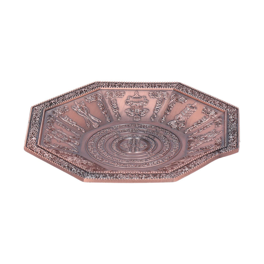 Octagonal Burning Tray Buddhist Scriptures 8 Auspicious Symbols Fire Sacrificial Dish Buddhist SupplyRed