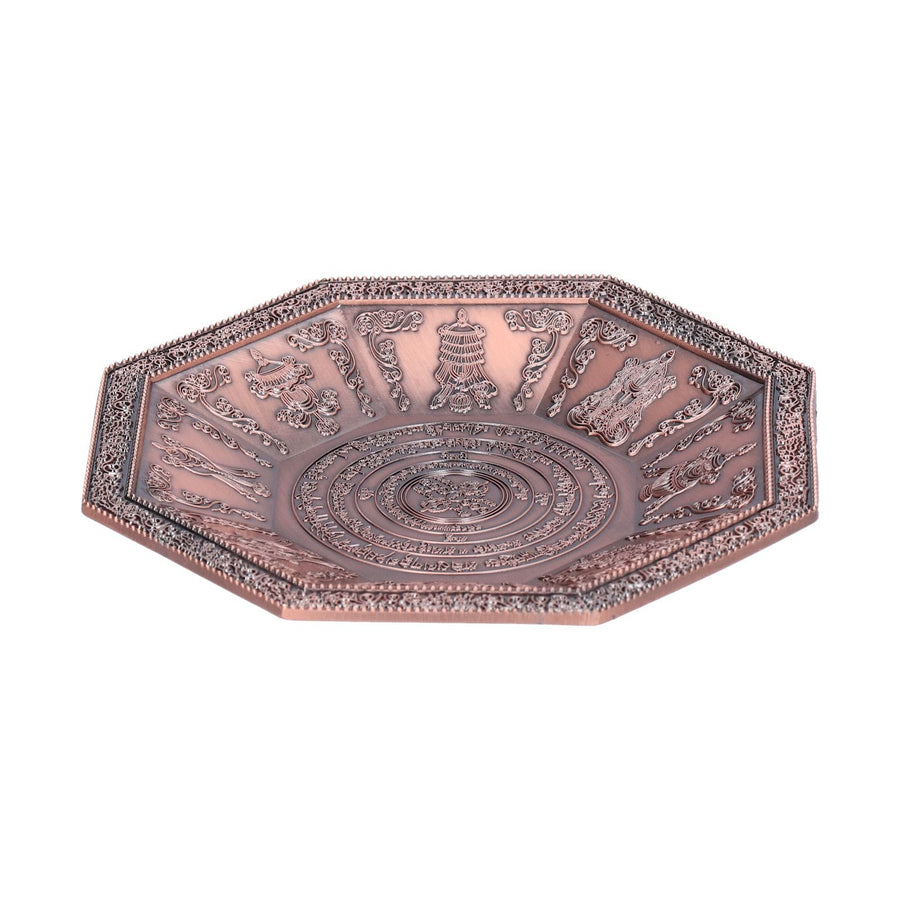 Octagonal Burning Tray Buddhist Scriptures 8 Auspicious Symbols Fire Sacrificial Dish Buddhist SupplyRed